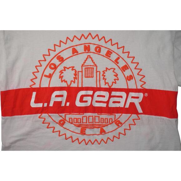 Vintage L.A. Gear Los Angeles Cropped Graphic T-Shirt White Red Logo  Size 21x18 - Picture 2 of 7